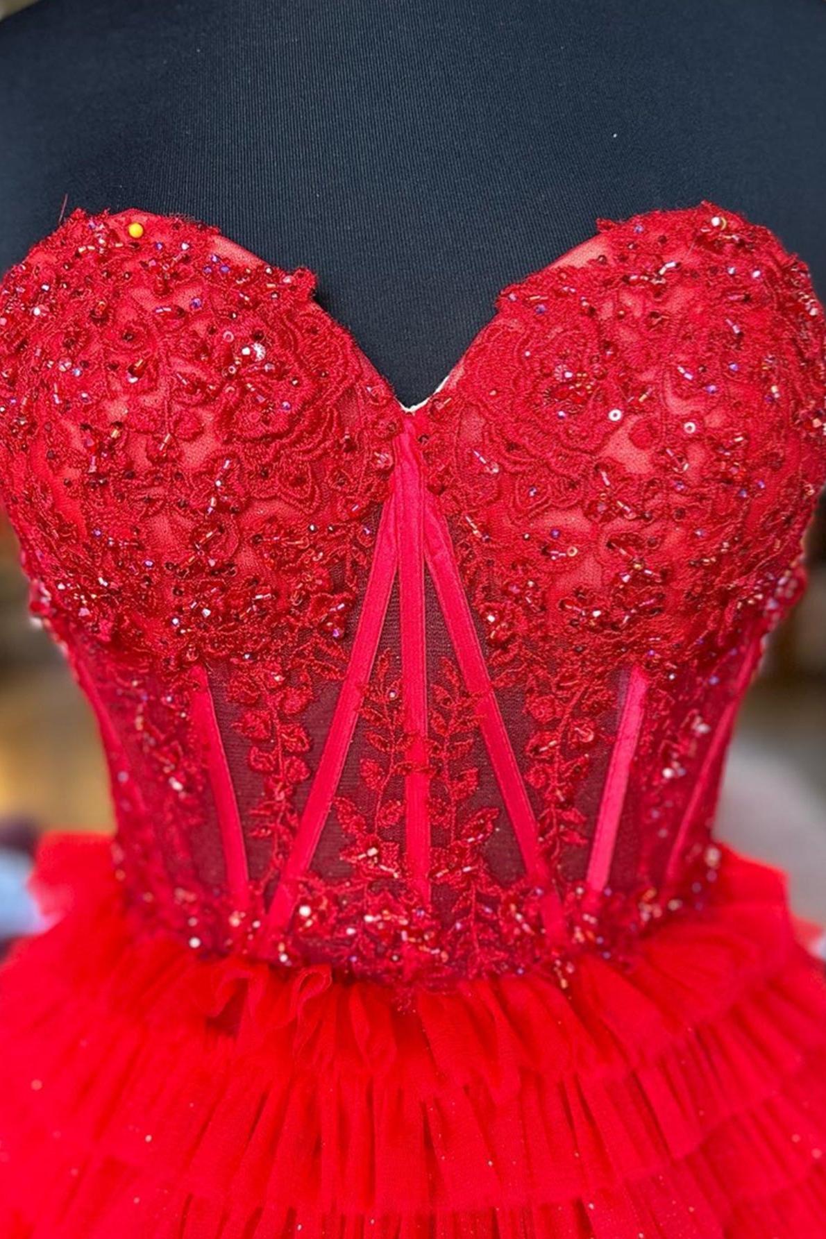 A Line Prom Dress Sweetheart Neck Tiered Long Tulle Evening Dress