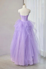 A Line Prom Dress Sweetheart Neck Tulle Lace Appliques Purple Long Formal Dress Evening Dress