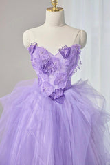 A Line Prom Dress Sweetheart Neck Tulle Lace Appliques Purple Long Formal Dress Evening Dress