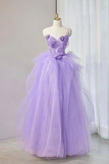 A Line Prom Dress Sweetheart Neck Tulle Lace Appliques Purple Long Formal Dress Evening Dress