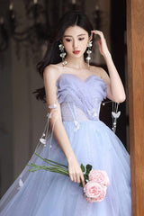 A Line Prom Dress Sweetheart Neck Tulle Long Purple Formal Gown Evening Dress