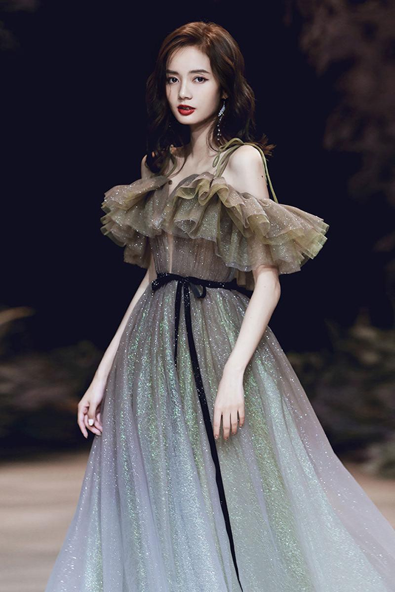 A Line Prom Dress Tulle Long Formal Party Dress Evening Dress