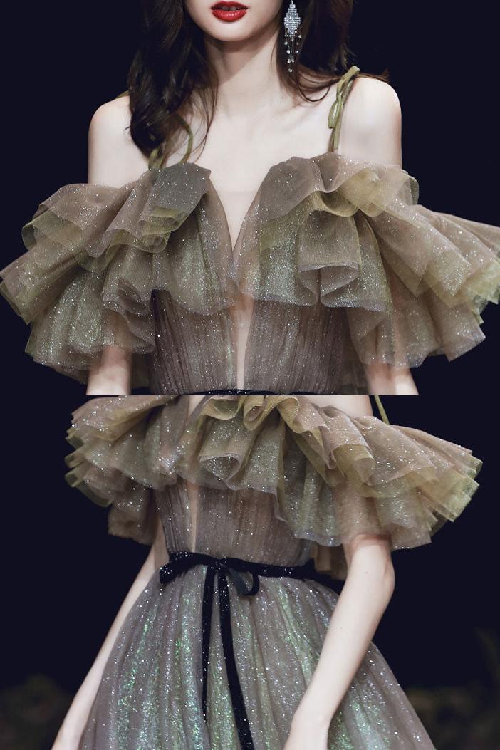 A Line Prom Dress Tulle Long Formal Party Dress Evening Dress