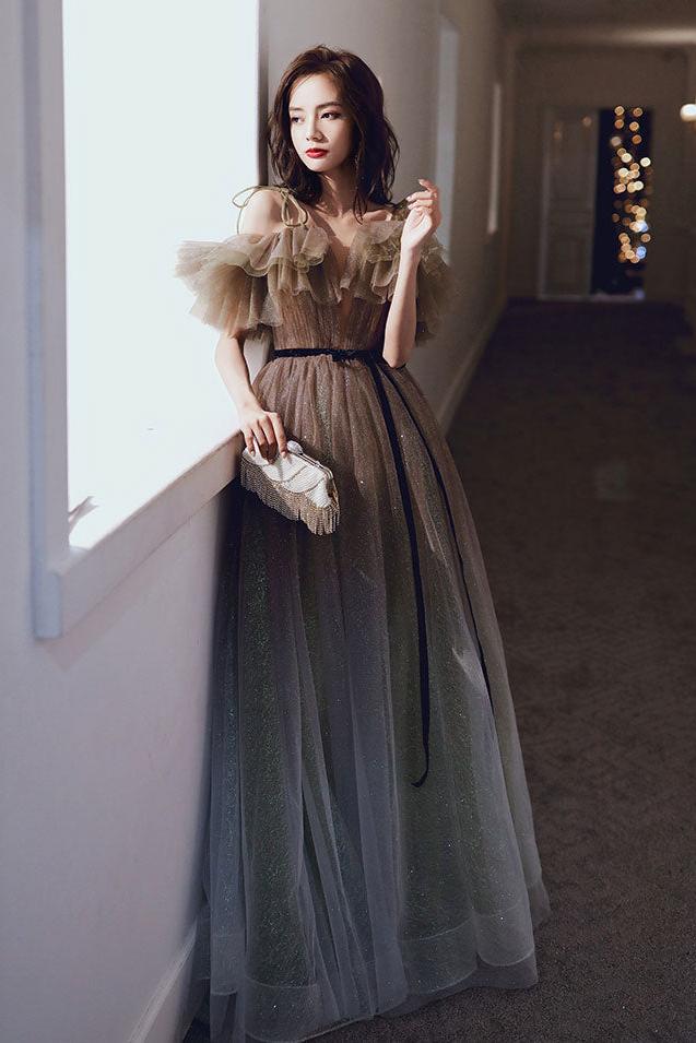 A Line Prom Dress Tulle Long Formal Party Dress Evening Dress