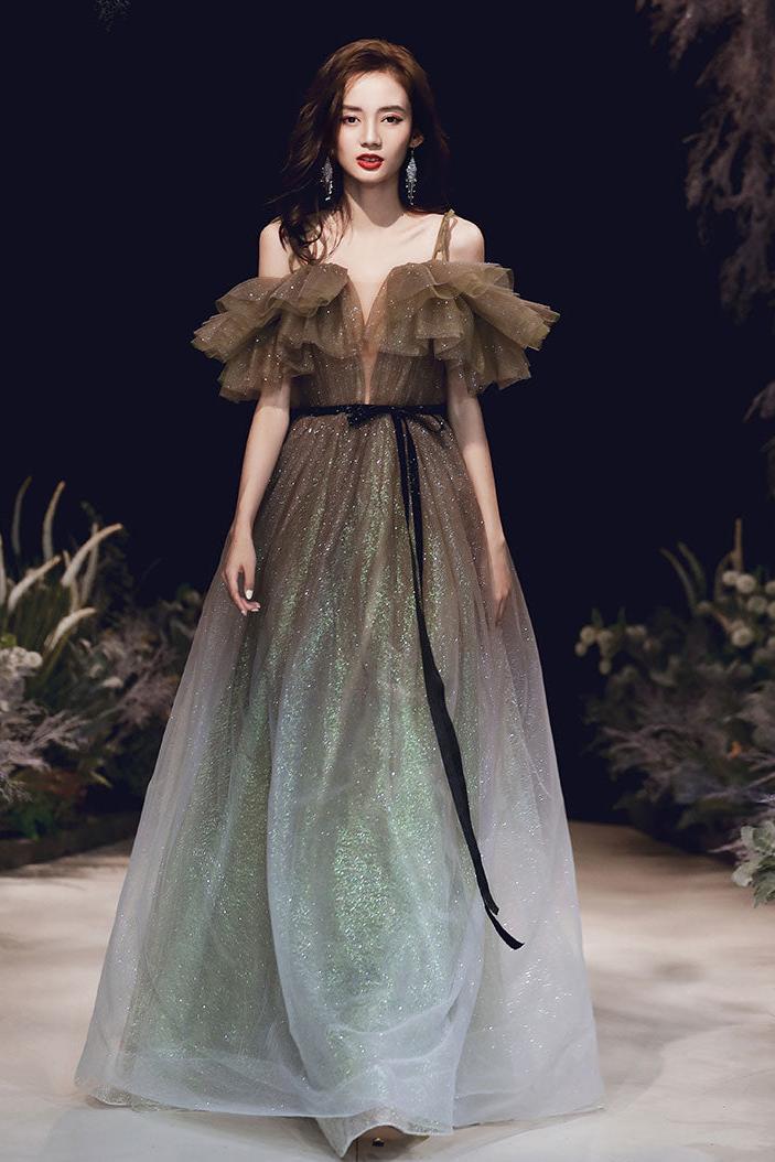 A Line Prom Dress Tulle Long Formal Party Dress Evening Dress