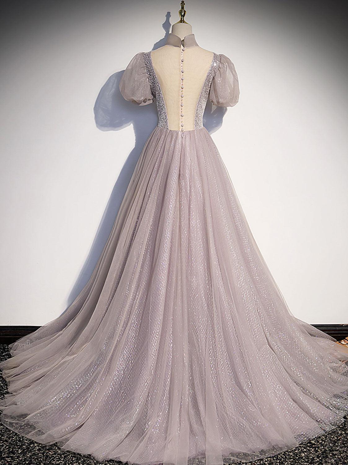 A Line Prom Dress Tulle Sequin Long Formal Party Dress Evening Dress
