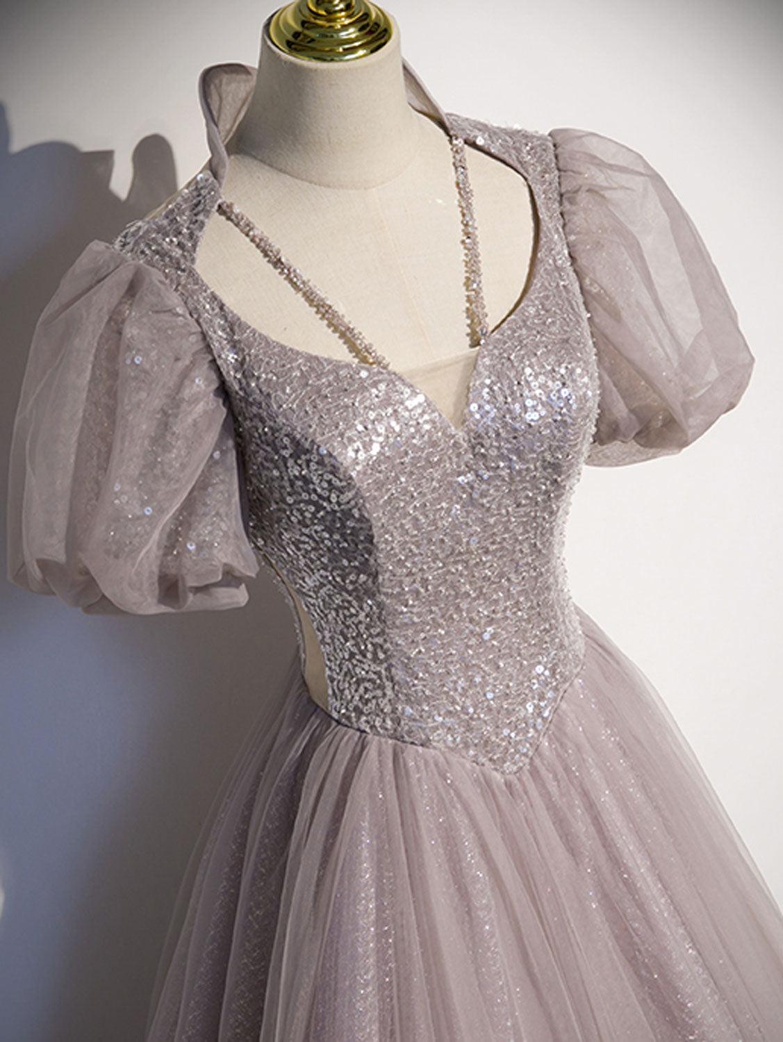 A Line Prom Dress Tulle Sequin Long Formal Party Dress Evening Dress