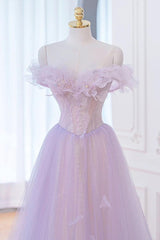 A Line Purple Prom Dress Off the Shoulder Long Formal Evening Dress