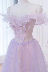 A Line Purple Prom Dress Off the Shoulder Long Formal Evening Dress