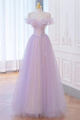A Line Purple Prom Dress Off the Shoulder Long Formal Evening Dress