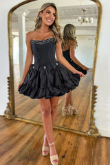 A Line Red Homecoming Dress Strapless Corset Short Prom Dress With Bows