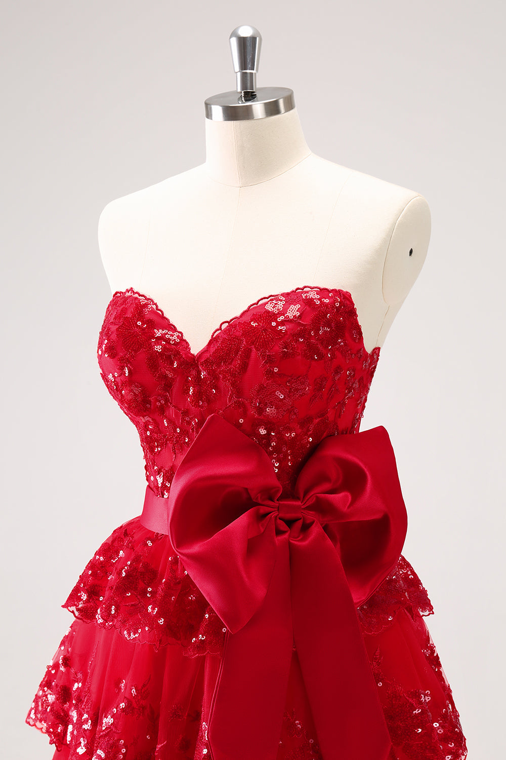 A Line Red Homecoming Dresses Strapless Short Cocktail Dresses with Bow