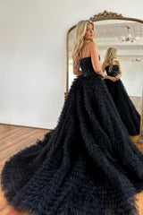 A Line Red Prom Dress Spaghetti Straps Long Tulle Evening Dress with Slit
