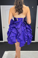 A-Line Royal Blue Homecoming Dress Sweetheart Short Prom Dress with Ruffles