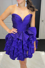 A-Line Royal Blue Homecoming Dress Sweetheart Short Prom Dress with Ruffles
