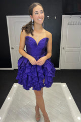 A-Line Royal Blue Homecoming Dress Sweetheart Short Prom Dress with Ruffles