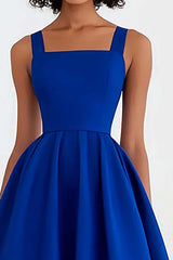 A Line Royal Blue Wedding Guest Dress Square Neck Knee-Length Formal Dress