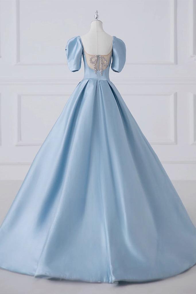 A Line Satin Blue Prom Dress Long Formal Dress Evening Dress
