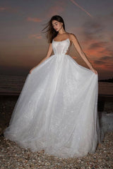 Spaghetti Straps Wedding Dress A Line Tulle Bridal Gown With Lace Appliques