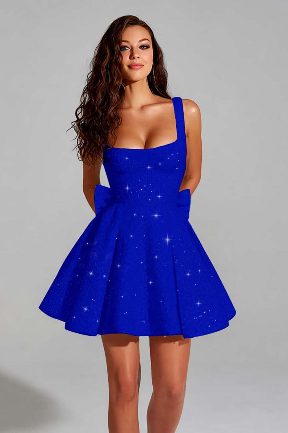 A Line Short Homecoming Dress Square Neck Mini Cocktail Dress with Bow
