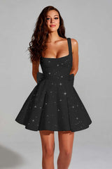 A Line Short Homecoming Dress Square Neck Mini Cocktail Dress with Bow