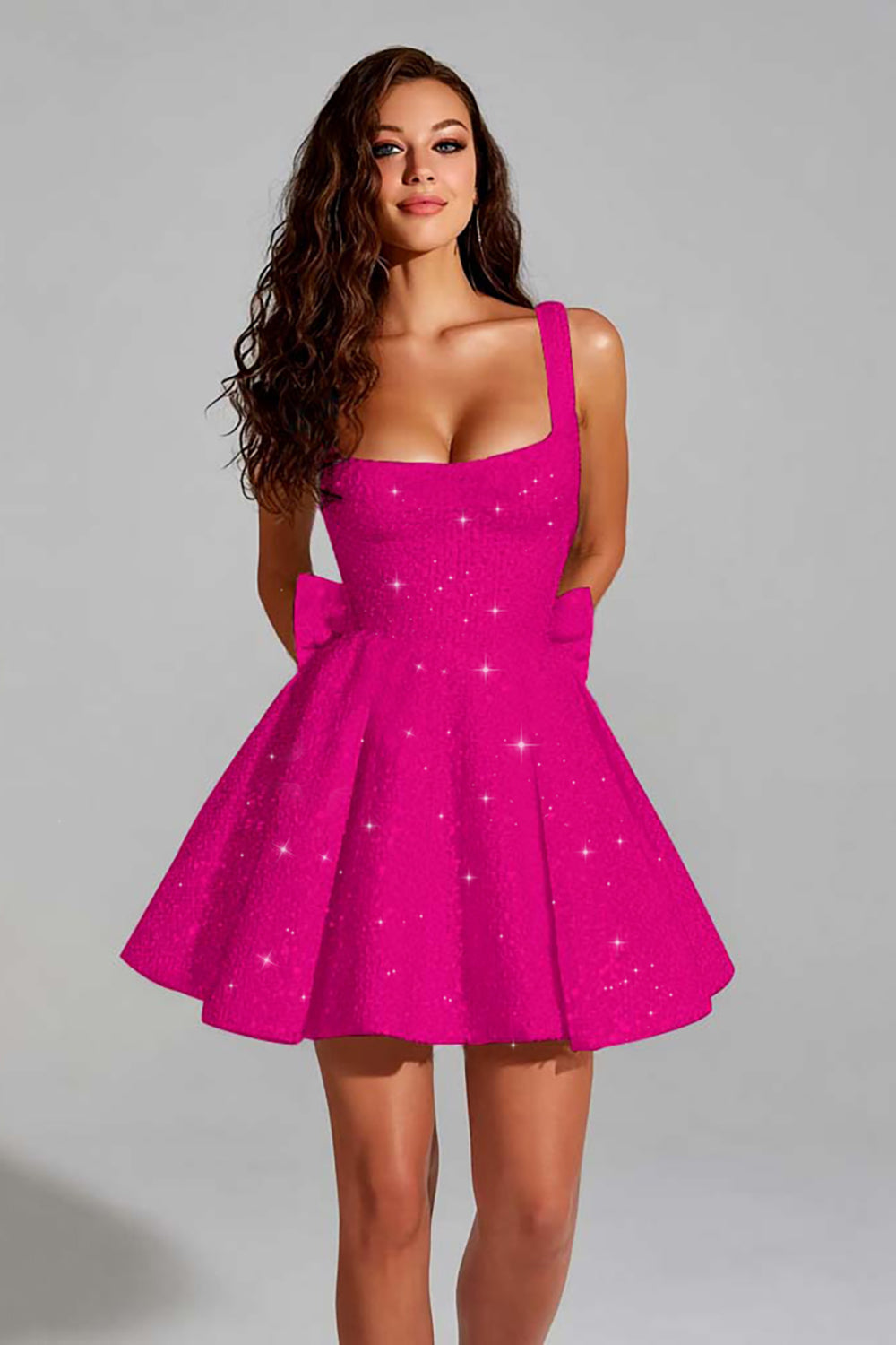 A Line Short Homecoming Dress Square Neck Mini Cocktail Dress with Bow