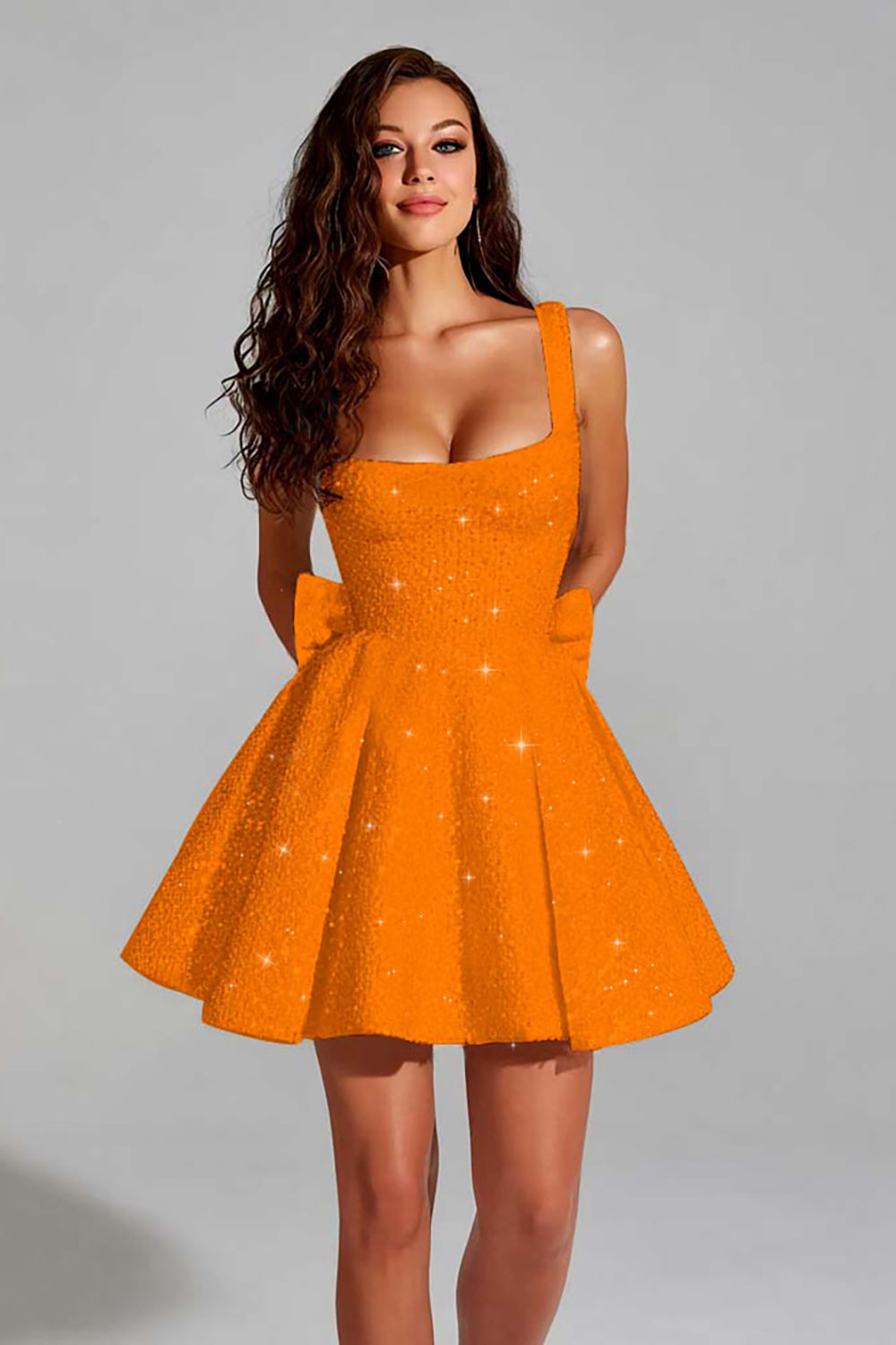 A Line Short Homecoming Dress Square Neck Mini Cocktail Dress with Bow