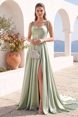 A-Line Spaghetti Straps Sleeveless Long Silk Like Satin Bridesmaid Dresses