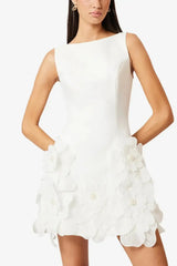 A Line Square Neckline Sleeveless Short Mini Satin Wedding Dress with Flower