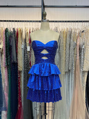 A Line Strapless Sweetheart Satin Homecoming Dress with Keyhole