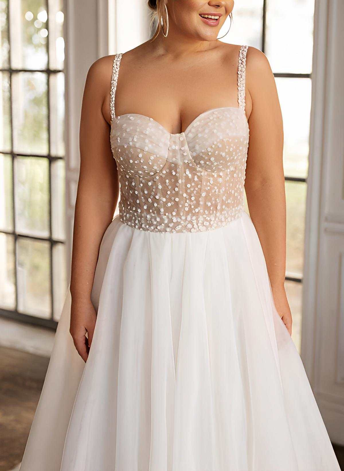 A Line Sweep Train Chiffon/Lace Wedding Dress Plus Size