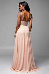 A Line Sweetheart Champagne Wedding Guest Dress Long Formal Dress