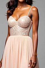 A Line Sweetheart Champagne Wedding Guest Dress Long Formal Dress