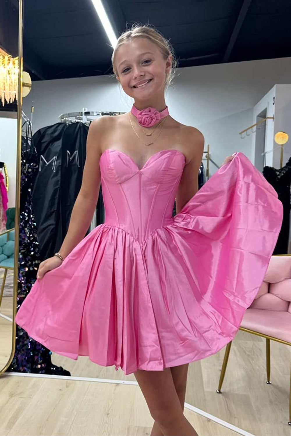 A-Line Sweetheart Fuchsia Homecoming Dresses Corset Satin Short Cocktail Dresses