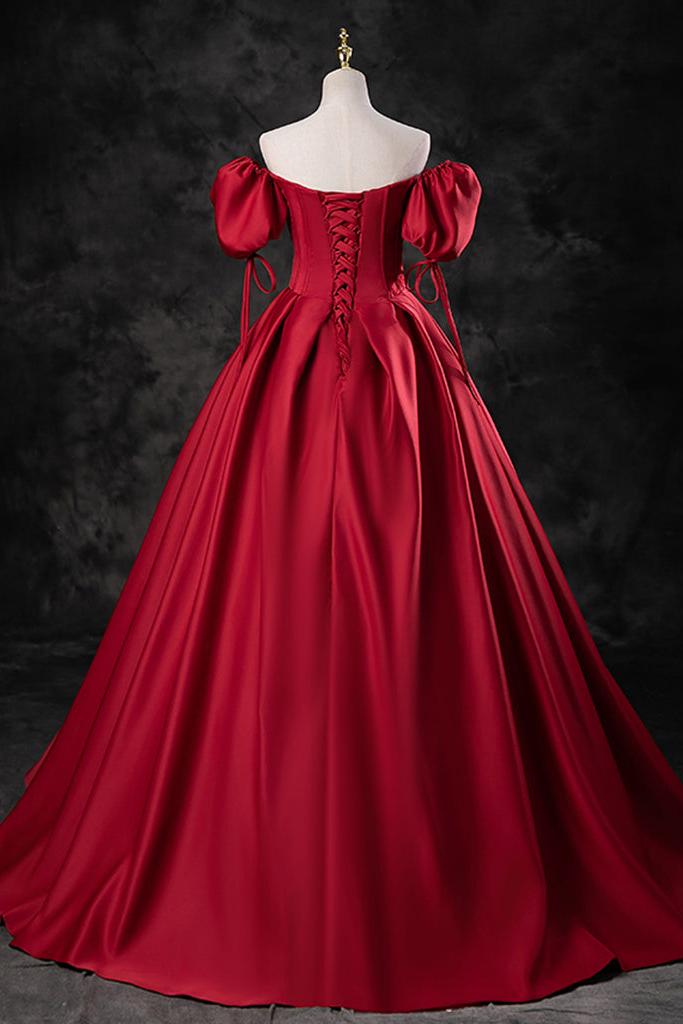 A Line Sweetheart Neck Burgundy Prom Dress Long Formal Evening Dress