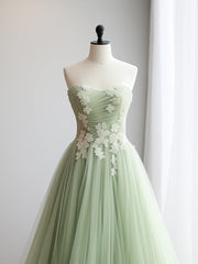 A Line Sweetheart Neck Tulle Lace Appliques Formal Gown Evening Dress