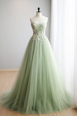 A Line Sweetheart Neck Tulle Lace Appliques Formal Gown Evening Dress