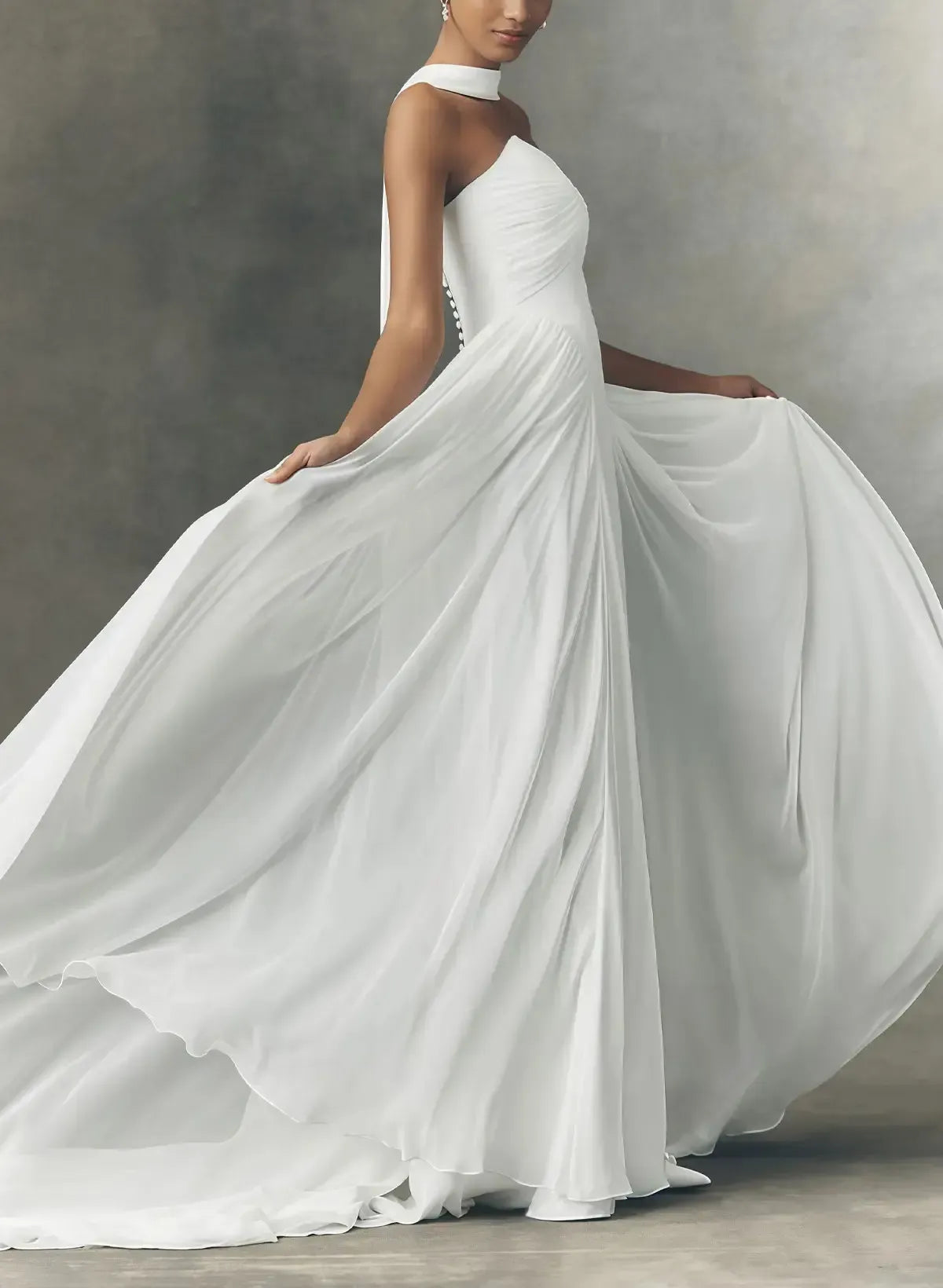 A Line Sweetheart Sleeveless Sweep Train Chiffon Wedding Dress with Pleats