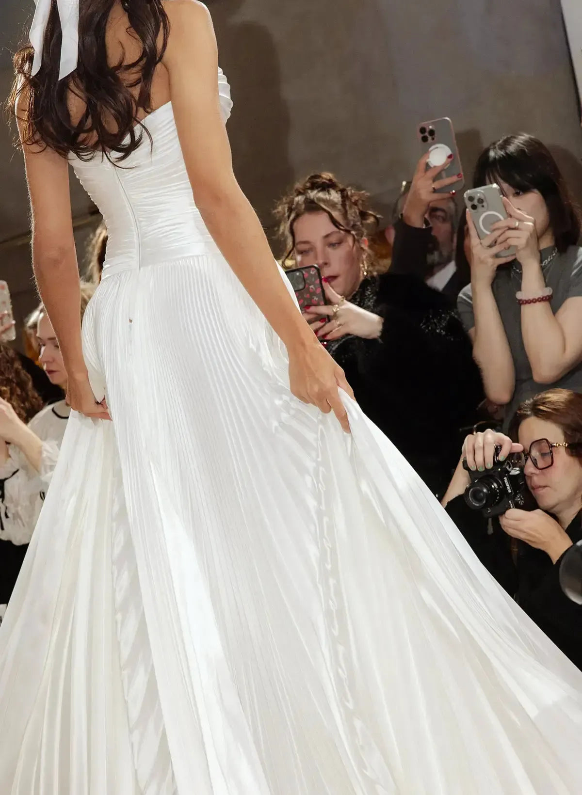 A Line Sweetheart Sleeveless Sweep Train Silk Like Satin Wedding Dress with Pleats