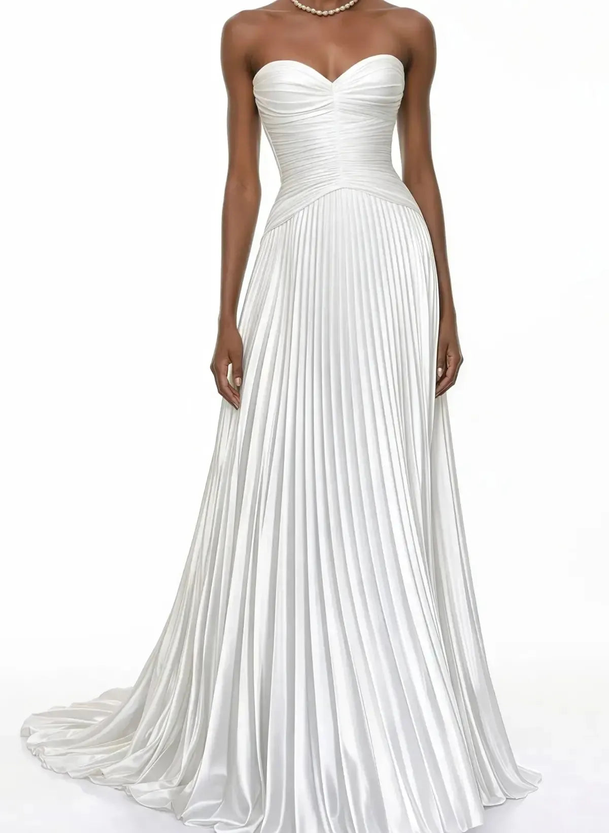 A Line Sweetheart Sleeveless Sweep Train Silk Like Satin Wedding Dress with Pleats