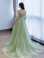A Line Tulle Green Prom Dress Long Formal Gown Evening Dress