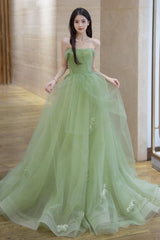 A Line Tulle Green Prom Dress Long Formal Gown Evening Dress