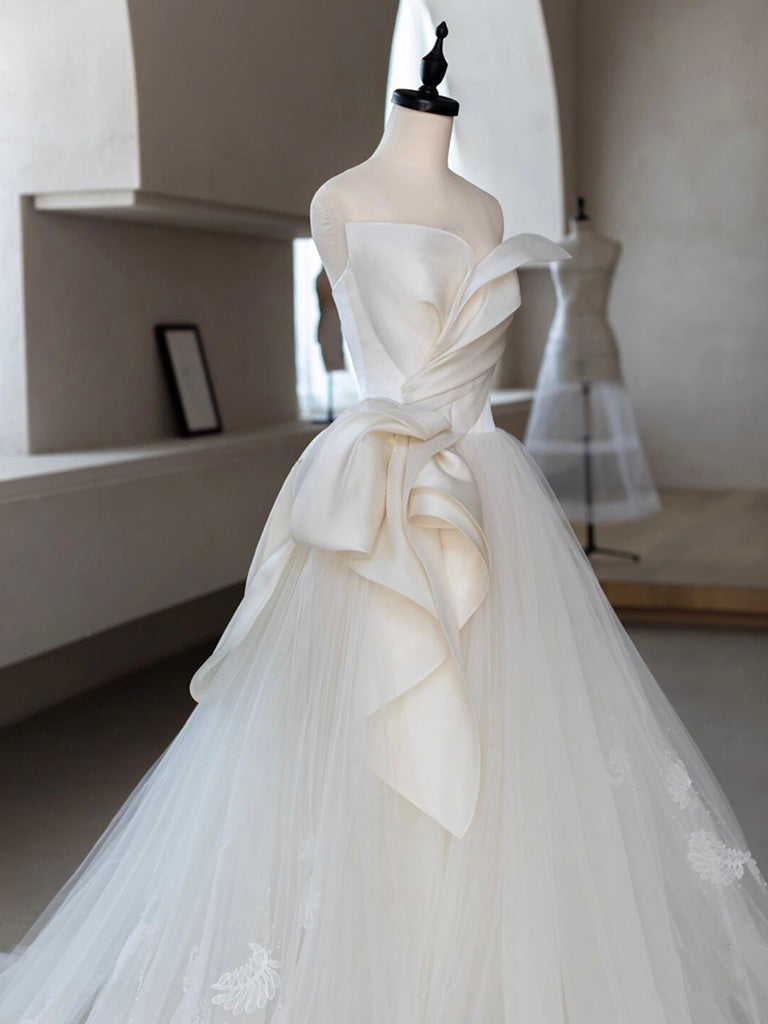 A Line Tulle Lace Blue Prom Dress Long Formal Gown Evening Dress