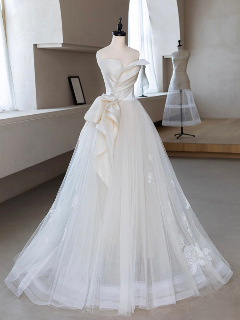 A Line Tulle Lace Blue Prom Dress Long Formal Gown Evening Dress