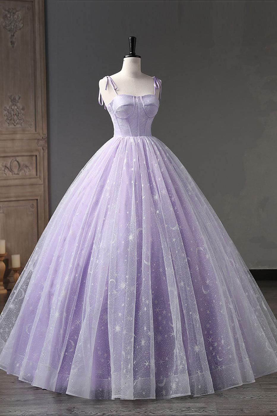 A Line Tulle Purple Prom Dress Long Formal Evening Dress