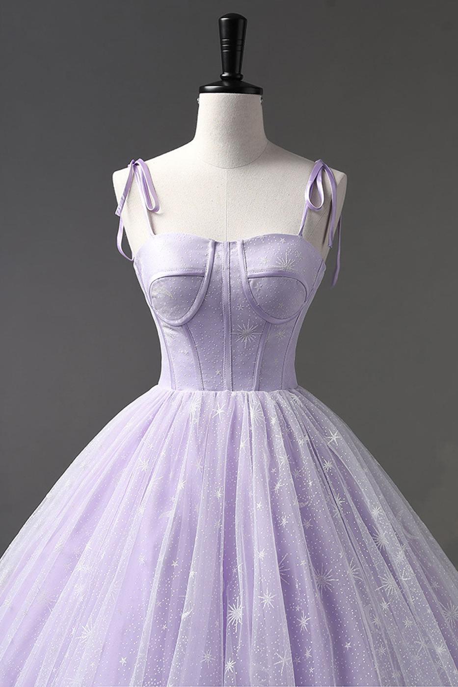 A Line Tulle Purple Prom Dress Long Formal Evening Dress