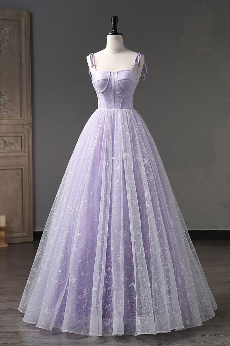 A Line Tulle Purple Prom Dress Long Formal Evening Dress