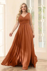 A-Line V-Neck Sleeveless Chiffon Plus Size Bridesmaid Dresses With Pockets