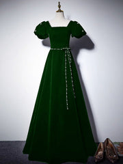 A Line Velvet Black Prom Dress Long Formal Gown Evening Dress
