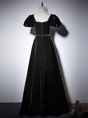 A Line Velvet Black Prom Dress Long Formal Gown Evening Dress
